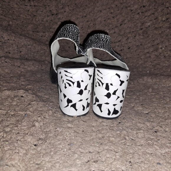 WHAT FOR-Paris-Crackled Black Leather-Distressed Cracked Heel-Slingback-Sz 37-EX - Picture 6 of 8